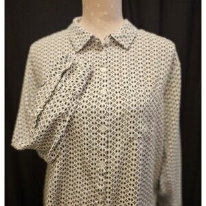 Womens B&W Button Down Long Sleeve Blouse with Single Pocket size Large